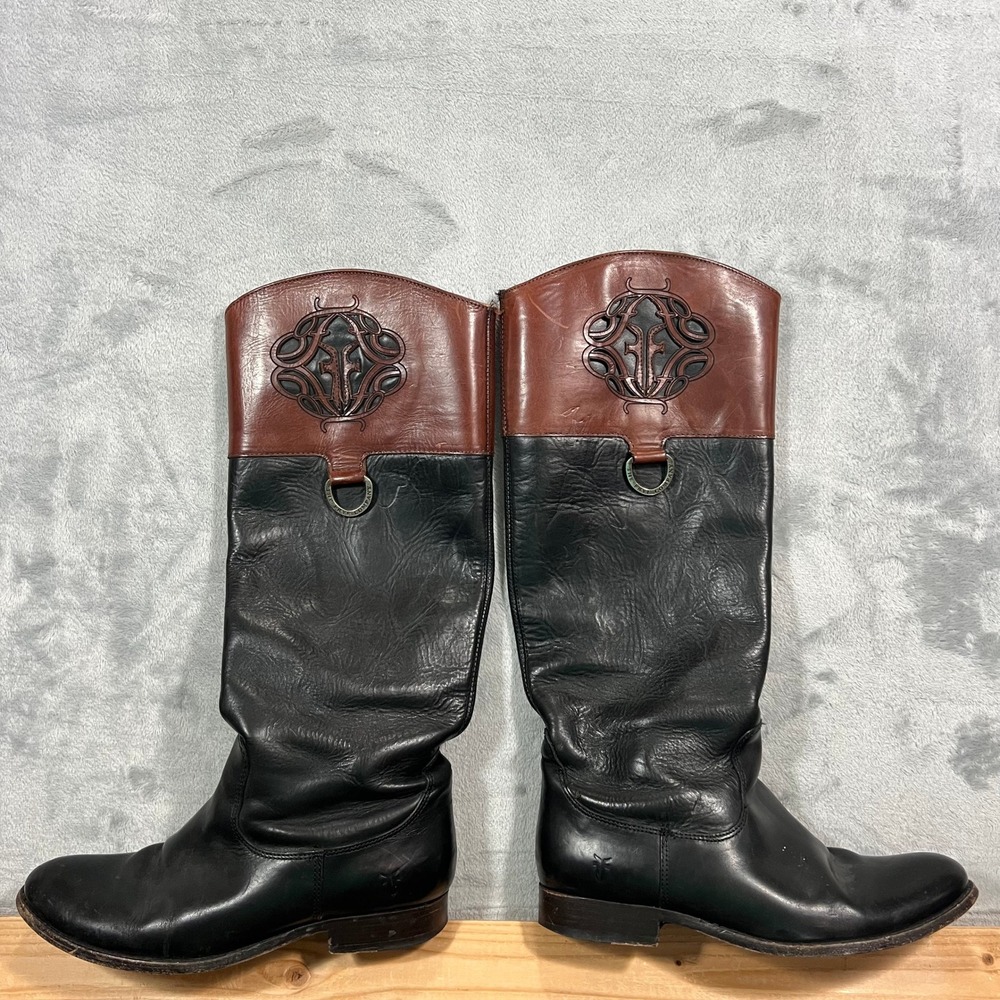 FRYE Melissa Tall Leather Riding Boots Womens 9 B Black Brown Equestrian 76436